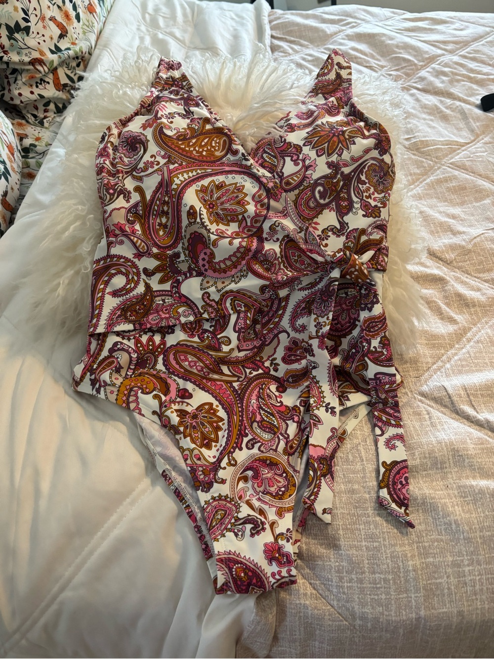 NWT Shade & Shore Paisley Wrap One-Piece in White, Pink & Gold